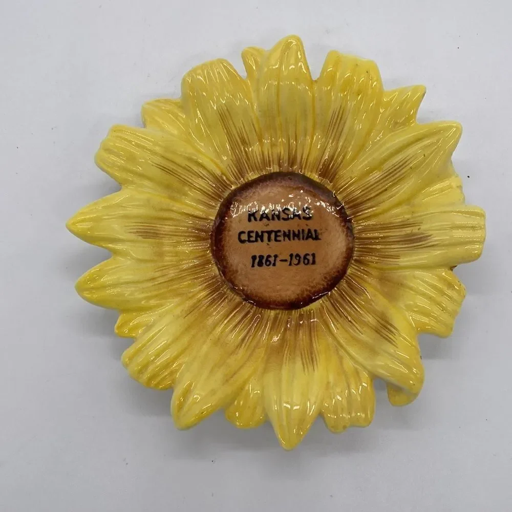Vintage 1961 Norcrest Kansas Centennial Ceramic Sunflower Bowl Plate